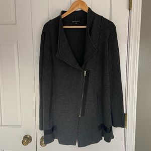 Athleta Merino Wool Zip Up Gray Ribbed Cardigan